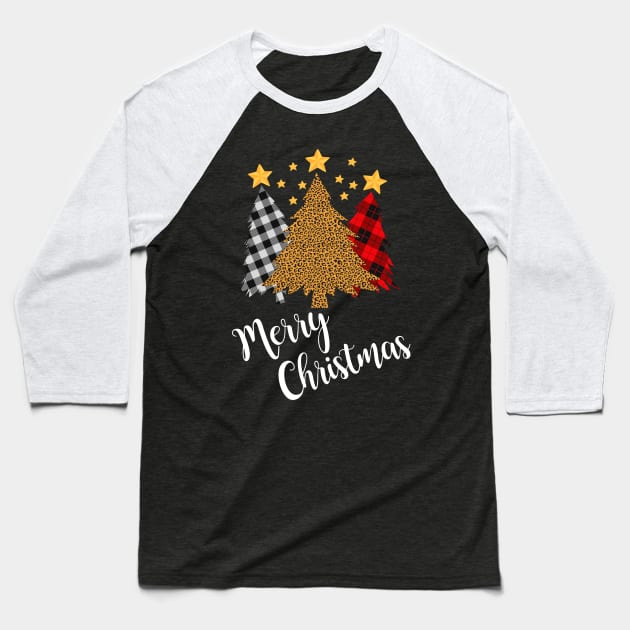 Pine Leopard Plaid Trees Merry Chistmas Baseball T-Shirt by mittievance